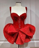 Red Sleeveless Homecoming Dresses Sequined Mini Evening Gown, HZ0307