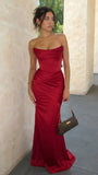Red Strapless Mermaid Long Prom Dresses Sleeveless Formal Night HZ0307