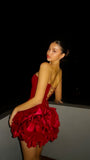 Red Strapless Two Pieces Homecoming Dresses Mini Party Dress, HZ0307