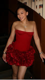 Red Strapless Two Pieces Homecoming Dresses Mini Party Dress, HZ0307