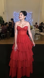 Red Sweetheart Tulle Prom Dresses Long Senior Graduation Dress Formal HZ0307