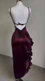 Retro Backless Dance Dresses Ruffle Asymmetrical Midi Length Party HZ0307