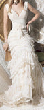 Retro Mermaid Lace Ruffle Wedding Dresses V-neck Bridal HZ0307