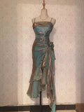 Retro Mermaid Spaghetti Straps Satin Long Party Dress Prom Dresses, HZ0307