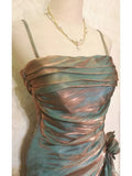 Retro Mermaid Spaghetti Straps Satin Long Party Dress Prom Dresses, HZ0307