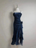 Retro Mermaid Spaghetti Straps Satin Long Party Dress Prom Dresses, HZ0307