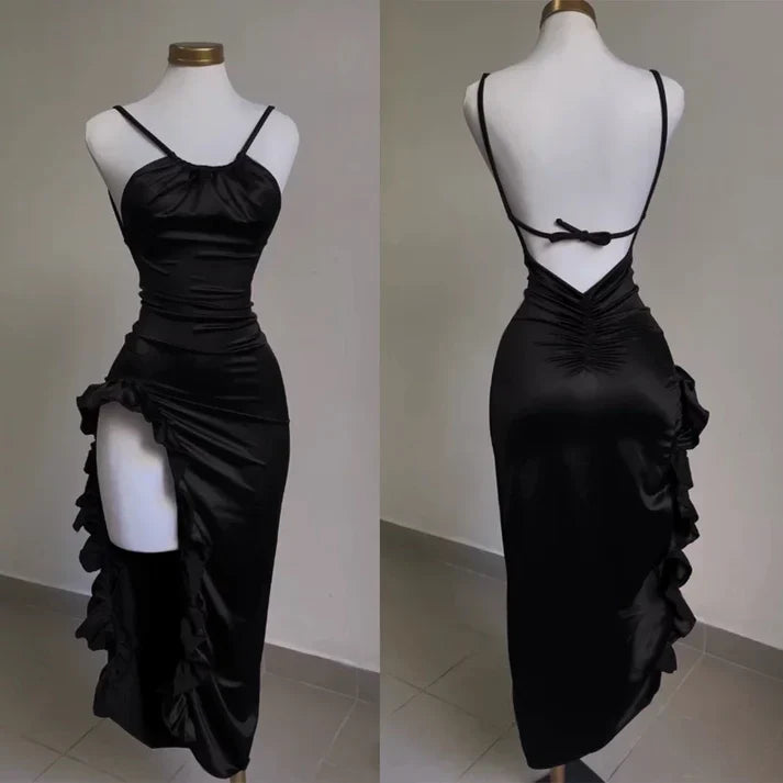 Retro Backless Dance Dresses Ruffle Asymmetrical Midi Length Party HZ0307