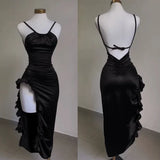 Retro Backless Dance Dresses Ruffle Asymmetrical Midi Length Party HZ0307