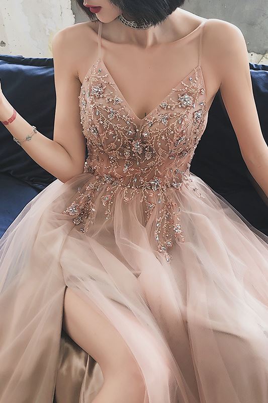 Rhinestons Rose Gold A-line Long Prom HZ0307