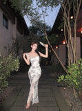 Fast Delivery Romantic Floral Chiffon Ruffle Prom Dress Long Mermaid Causal Beach Holiday Dress, HZ0307