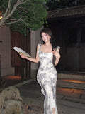 Fast Delivery Romantic Floral Chiffon Ruffle Prom Dress Long Mermaid Causal Beach Holiday Dress, HZ0307