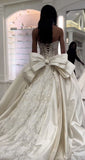Romantic White Lace Satin Bridal Dress Strapless Wedding Gown With HZ0307