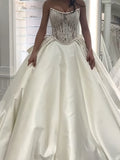 Romantic White Lace Satin Bridal Dress Strapless Wedding Gown With HZ0307