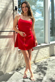 Rosette Embellished Straps Red Homecoming Dresses A-Line Mini Prom Dress, HZ0307