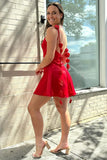 Rosette Embellished Straps Red Homecoming Dresses A-Line Mini Prom Dress, HZ0307