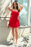 Rosette Embellished Straps Red Homecoming Dresses A-Line Mini Prom Dress, HZ0307