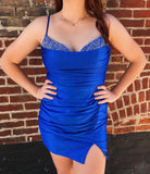 Royal Blue Beaded Homecoming Dresses, HZ0307