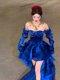 Royal Blue Organza High Low Party Dresses Long Sleeves Homecoming HZ0307