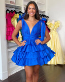 Royal Blue V-Neck Homecoming Dresses A-Line School Dance HZ0307