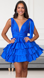 Royal Blue V-Neck Homecoming Dresses A-Line School Dance HZ0307