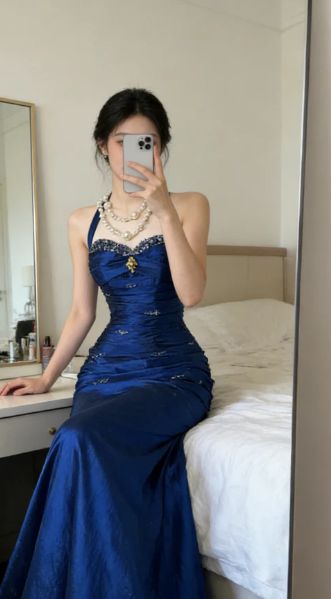 Royal Blue Mermaid Prom Dresses Vintage Beaded Evening Party HZ0307