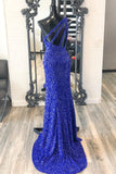 Royal Blue Sequin One Shoulder Mermaid Long Formal HZ0307