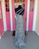 Royal Blue Sequin One Shoulder Mermaid Long Formal HZ0307