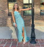 Royal Blue Sequin One Shoulder Mermaid Long Formal HZ0307