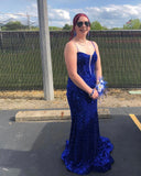 Royal Blue Sequin Straps Mermaid Long Prom HZ0307