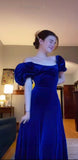 Royal Blue Velvet Prom Dress Full Length Evening Party HZ0307