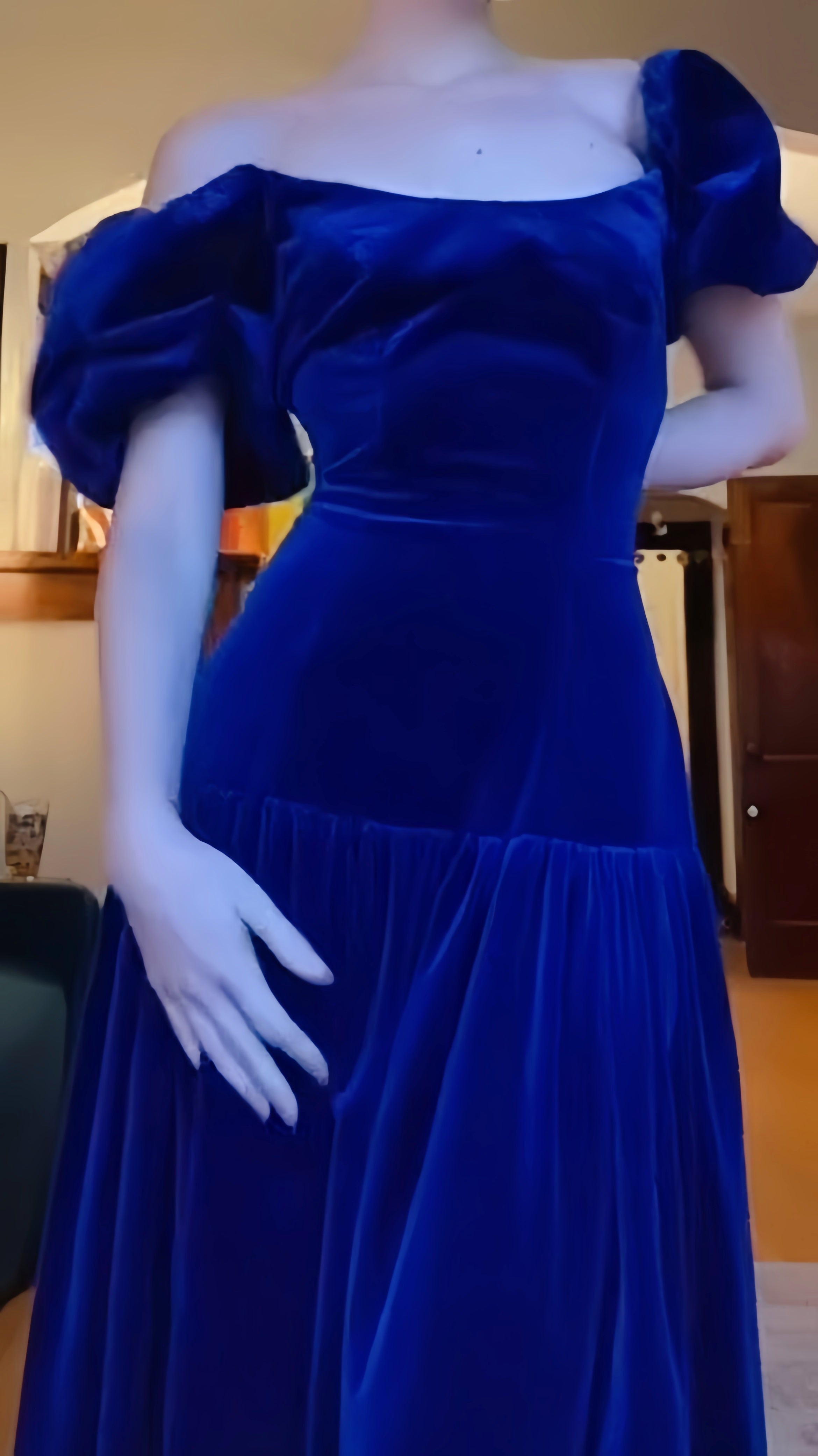 Royal Blue Velvet Prom Dress Full Length Evening Party HZ0307
