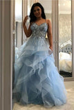 LTP1054,Charming blue prom dresses,beaded tulle prom evening HZ0307
