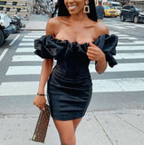 LTP1828,Black Off The Shoulder Cloud Style Satin Homecoming HZ0307
