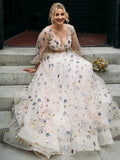 Starry Tulle A-Line Plus Size Prom Dresses With Stitch HZ0307