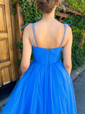 LTP1269,Princess Blue Pleated A-Line Tulle Prom Evening Dresses, Tea Length Homecoming Graduation HZ0307