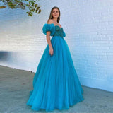 A-Line Organza Beaded Long Prom Dress Evening Formal HZ0307