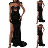 LTP1724,Black Sequin Sexy Prom Dresses, Side Slit Evening Party HZ0307