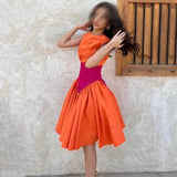 A-Line Splicing Color Orange Hot Pink Satin Homecoming HZ0307