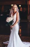 LTP1611,Vintage Mermaid Lace White Wedding Dresses,V-Neck Sleeveless Wedding Bridal HZ0307