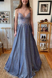 Spaghetti Straps A-Line Lace Top Long Evening Prom HZ0307