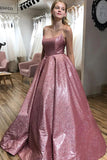 LTP1186,Sparkle Floor Length A-line Scoop Spaghetti Straps Long Prom Dress with HZ0307