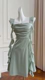 Sage Green Chiffon Homecoming Dress, Ruffle Mini Party HZ0307