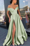 LTP1604,Mint Green Satin Off The Shoulder Long Prom Formal HZ0307