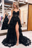 Off The Shoulder Sequin Lace Split Long Prom Evening HZ0307