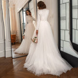 Flexible A-line Wedding Dress Alluring O-neck Bridal Gown Not Backless Dresses Sexy Long Sleeve Lace Beading Vestido De HZ0307