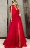 Fuchsia Tulle A-Line Sweetheart Long Prom HZ0307