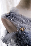 A-line Grey Tulle Long Prom Dress with HZ0307