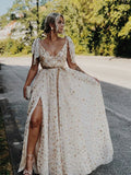 V-Neck Starry Sleeveless A-Line Prom Dresses With HZ0307