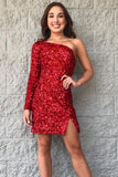 LTP1478,Red Homecoming Dresses,One Sleeves Mini Party HZ0307