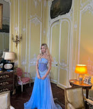 Sexy A Line Off The Shoulder Maxi Long Party Light Blue Chiffon Prom Dresses Evening Dress, HZ0307